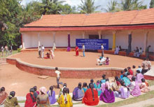 Young men participating in a street theatre workshop at Janapada Loka, Channapatna, Karnataka