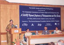 A SAARC Regional Conference of Parliamentarians and Civil Society, May 2005, New Delhi.  Seen are Mr. Shivraj Patil, Hon&rsquo;ble Home Minister in Chair along with Ms. Kanti Singh, Hon&rsquo;ble Minister for Women and Child Development,  Ms. Mohsina Kidwai, Rajya Sabha MP.  Dr. Nandini Azad, Member-Secretary, ICPRD, giving the welcome address.