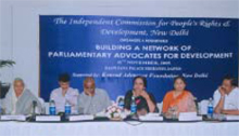 MPs, Smt. Jamuna Devi Barupal, Shri Anant Kumar Hegde, Shri Chandrasekhar Reddy, Dr. Nandini Azad, Chairperson, ICPRD, Smt. Kiran Maheshwari and Shri Gireesh Sanghi, at the "Meeting of Minds" in Jaipur at Rajputana Sheraton, Nov. 11, 2005